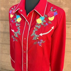 Scully Red Embroidered Western Button-Up Shirt